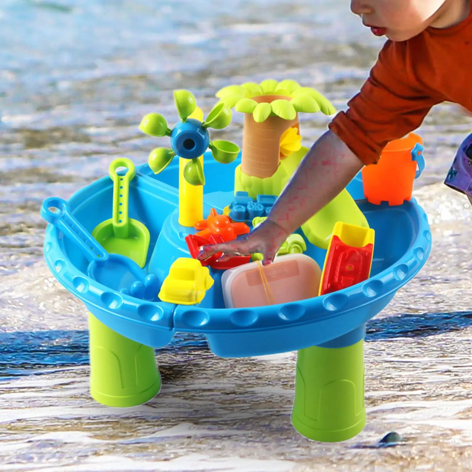 4-in-1 Fun Sand Water Table Sandpit Beach Toy Kids for Toddler Boys Girls 3