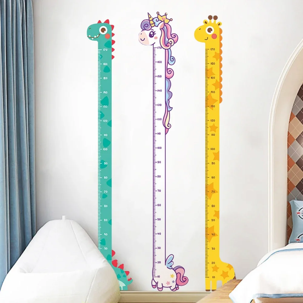 

Cute Cartoon Height Sticker Unicorn Dinosaur Giraffe Wall Height Measuring Ruler Stickers For Kids Room Kindergarten Decor