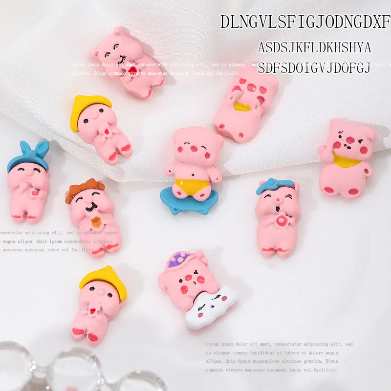 

10pcs/lot 2023 New Luxury Nail Cartoon Jewelry Wearing Nail Decoration 3D Cute Piggy Metal Spray Scrub DIY Nail Diamond