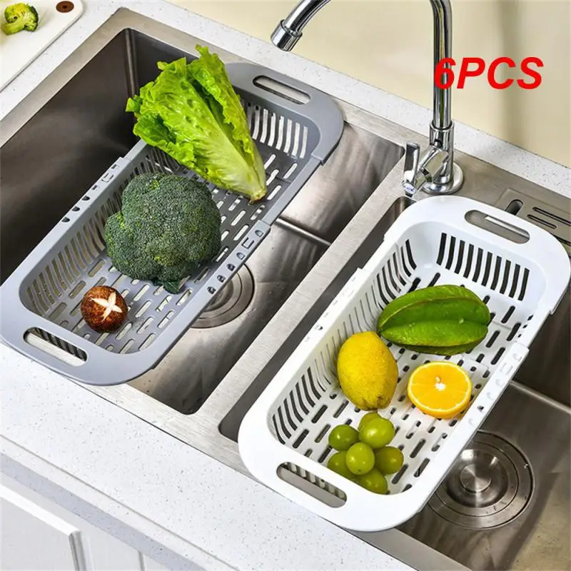 

6PCS Drain Basket Dish Rack Kitchen Organizer Household Vegetable Washing Basin Storage Rack For Bowl Chopsticks Organizer