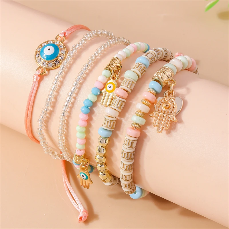 6 teile/satz Mode handgemachte Perlen Armbänder für Frauen Legierung bösen Blick Charms Armbänder Mädchen Party Festival Schmuck Geschenke – Detail 2