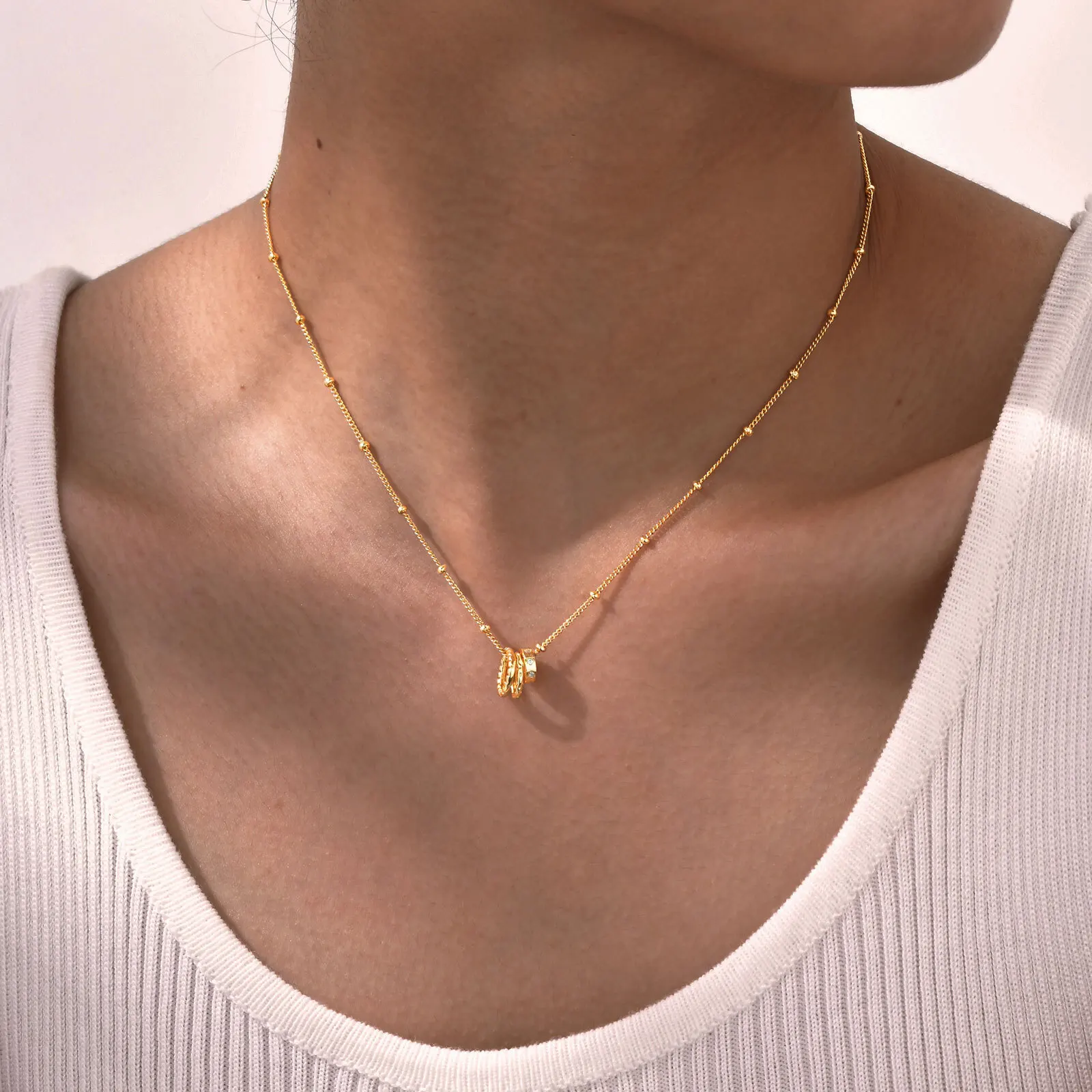 Edelstahl-Schmuck, kleine Kreise, Ringe, Anhänger, Perlen, Kette, Halsketten für Frauen, Mutter, Freundin, Valentinstagsgeschenk