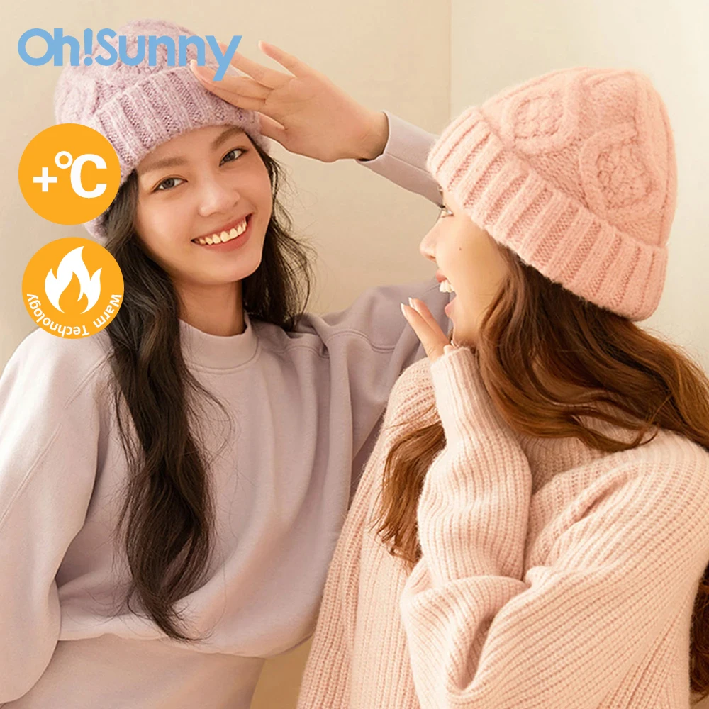 

US Stock OhSunny Women Knitted Beanies Hat Fashion Winter Warm Casual Soft Hats Girls 54-58cm Autumn Outdoor Skullies Caps