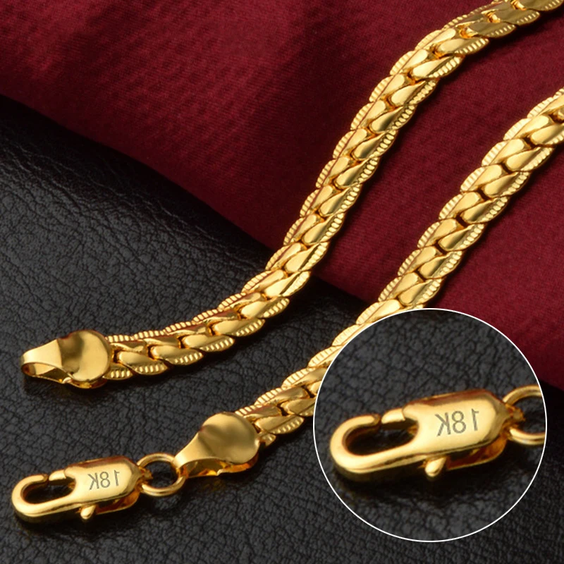 Collier en Or/Argent 18K pour Homme et Femme, Bijoux de Fiançailles et de Mariage, à la Mode, 6mm sur le Côté, 8/18/20/24 Pouces