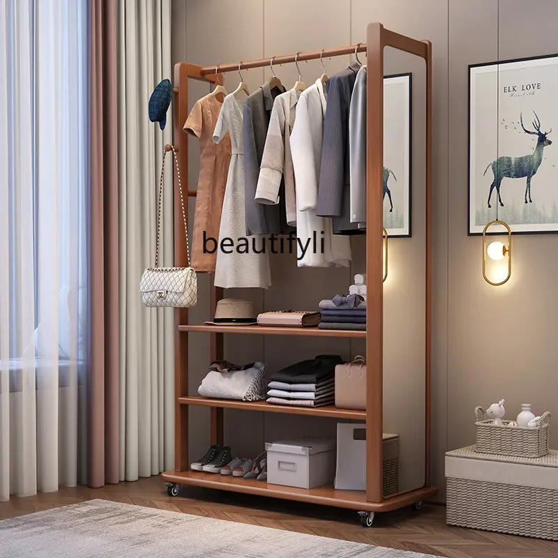 

Dressing Mirror Coat Rack Bedroom Floor-Standing Rack Movable Whole Body Full-Length Mirror Household Multifunctional Shelf