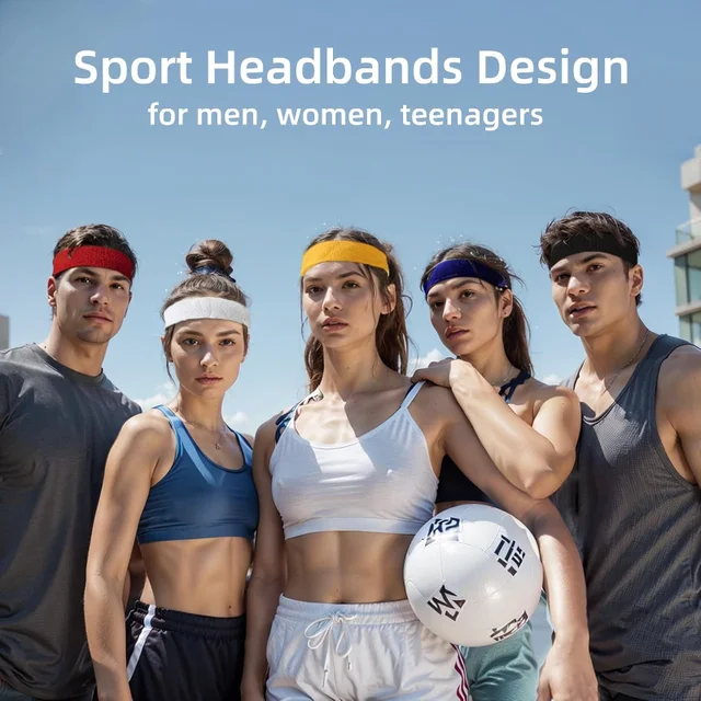 2pcs Sports Sweatbands Headband Moisture Wicking Hairband Athletic Towel Headbands Cotton Head Sweat Bands for Running Cycling 2