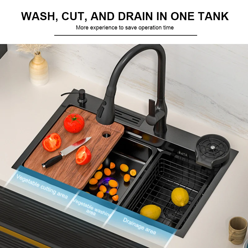 Kitchen Sink Nano 304 Stainless Steel Household Washbasin Sink Large Single Slot With Knife Holder Above Counter/Undermount