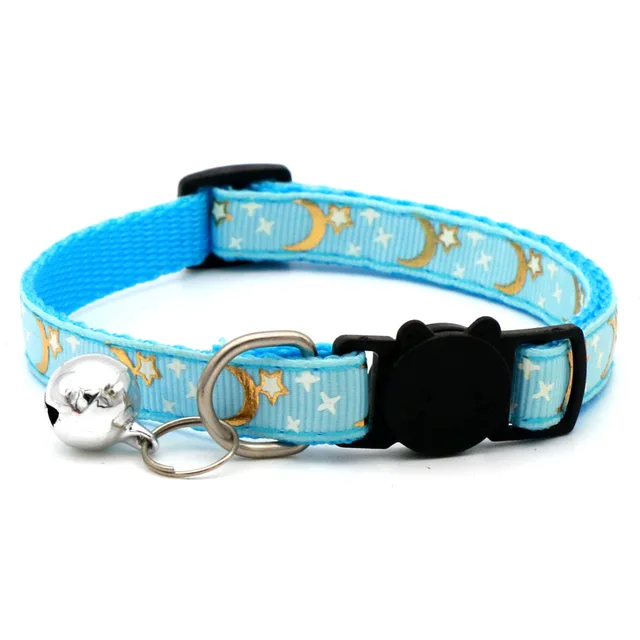 Cat Dog Collar Gold Color Stars and Moon Pet Collar with Bell and PP Material Separator Reflecting Safety Bucket Solid Safe 5