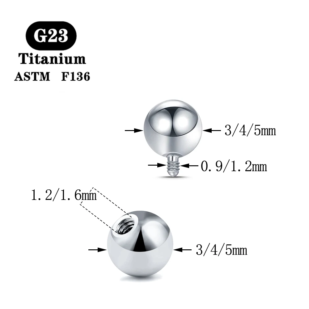 10PCS G23 Titanium 14G 16G External Thread Internally Threaded Ball Replacement Accessories Body Jewelry Accessories piercing jewelry body piercing jewelry body jewelry