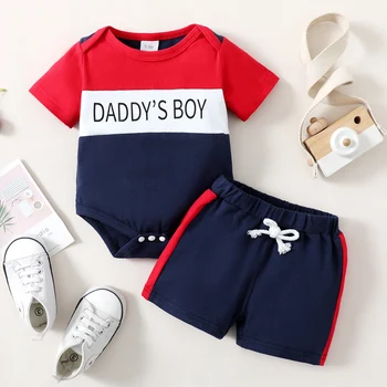 Summer Baby Boys' Casual Set Color blocked Word jumpsuit+Shorts Two piece Set 0-18 Months Baby Boys' Sports Style Set 1