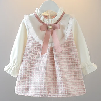 New In Spring Toddler Girl Dresses Korean Fashion Cute Bow Mesh Plaid Long Sleeve Princess Kids Dress Baby Clothes Outfit BC464 1
