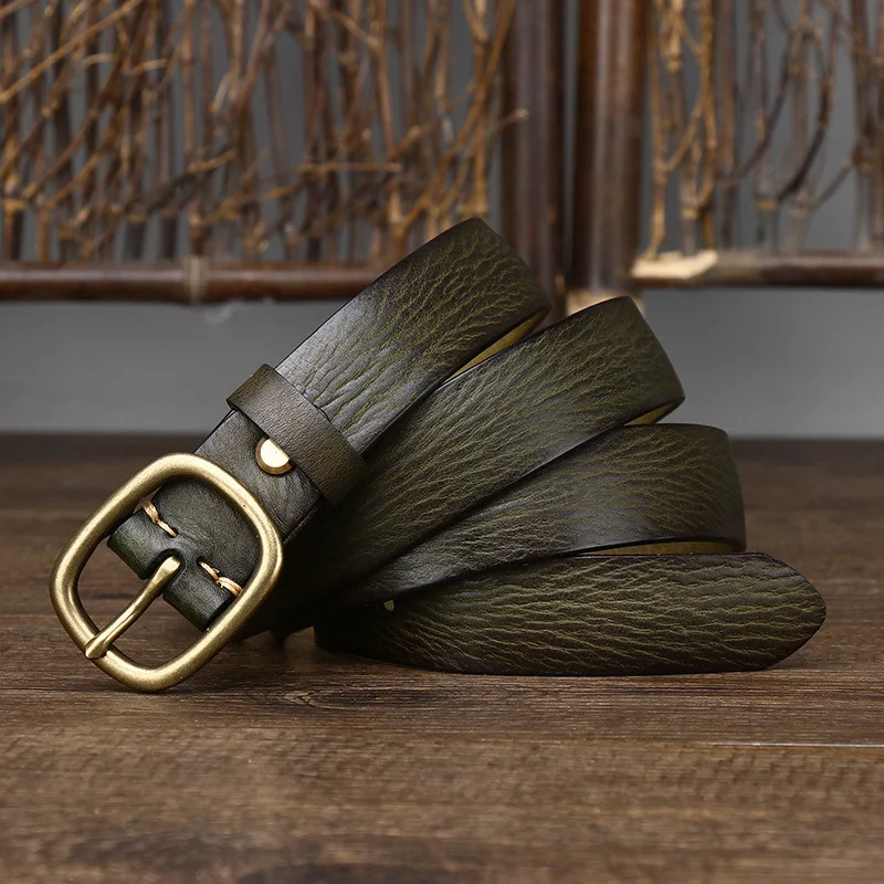 2.8cm Ladies Thick Cowhide Copper Buckle Genuine Leather Jeans Belt Women High Quality Retro Luxury Cintos Female Waistband