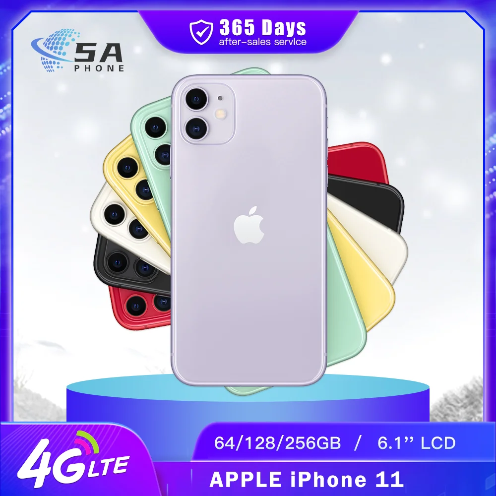 Original Unlocked Apple iPhone 11 4G Mobile Phone NFC 64GB/128GB 6.1'' IPS LCD Dual 12MP A13 Bionic Hexa-core IOS SmartPhone
