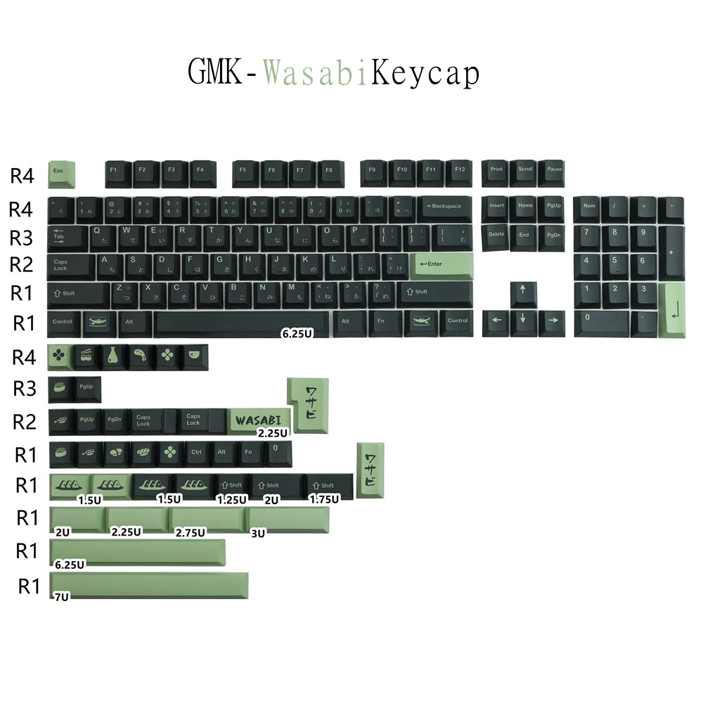 Gmk Wasabi Pbt Keycap Dye-sublimação Cereja Perfil Inglês Keycaps para Jogo Gateron mx Interruptor Teclado Mecânico