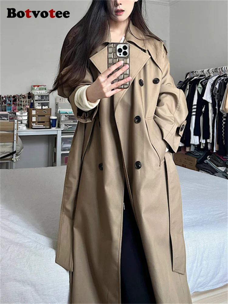 TAVIMART  -  Casual Women's Trench Coat Lace Up Turn-Down Collar Solid Lady Long Jackets 2025 Autumn Winter Female Street Outwear New