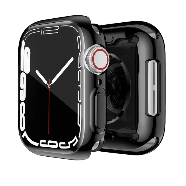 Cover for Apple Watch Case 7 6 SE 5 4 3 2 45mm 42MM 38MM 360 Slim Soft Clear TPU Screen Protector for iWatch 4 3 44MM 40MM 41mm Black