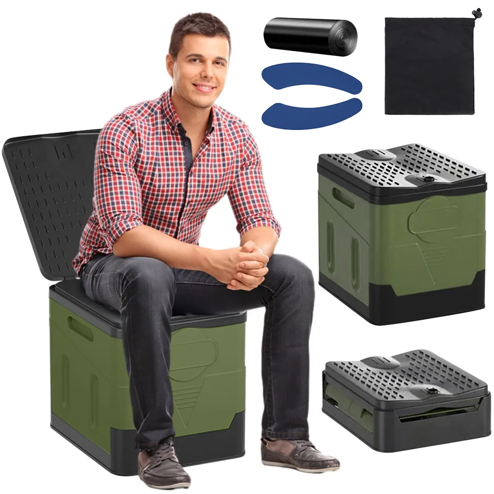 Portable Folding Toilet for Camping Travel Car Emergency Toilet Trash Can with Cover Outdoor Seat Toilet Bucket for Adults Kids 2