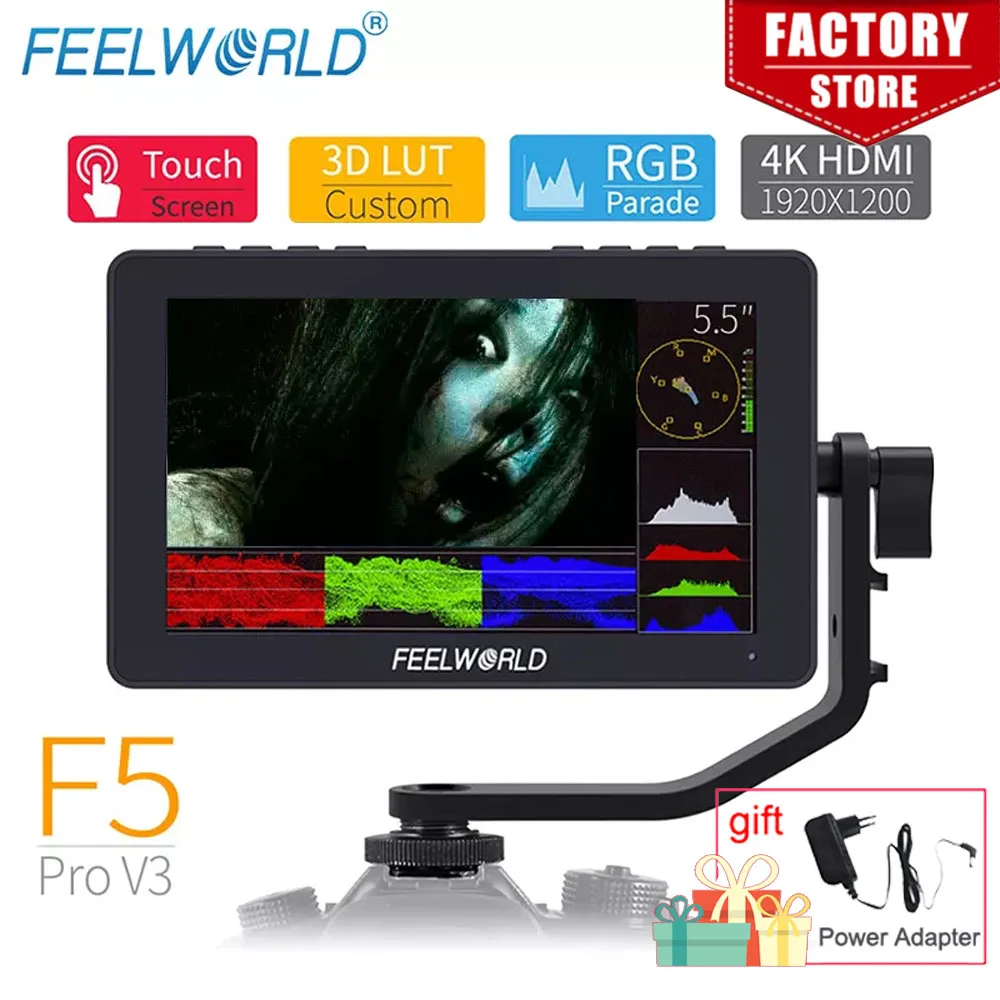 Feelworld F5 Pro V3 Monitor Touch Da Campo Per Fotocamera Da 5.5 Pollici Per Fotocamera Dslr 3D Lut Ips 4K Trasmissione Wireless Compatibile Con Hdmi