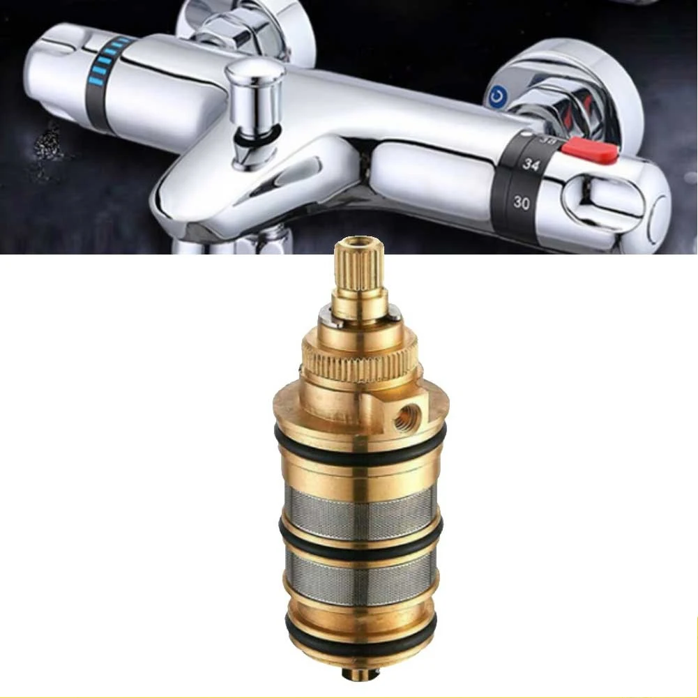 

Thermostatic Cartridge Valve Copper Brass Temperature Control Thermostat Shower Mixing Faucet Cartridge Replacement Repair part