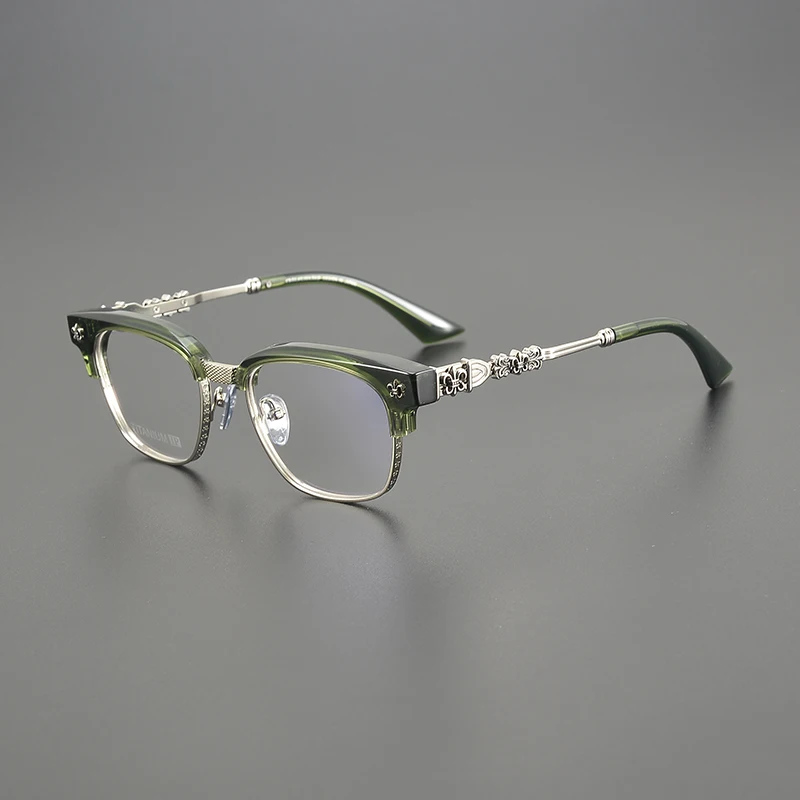 High quality stylish hand-carved glasses frame Men's Retro Half Frame Big Face 150 optical prescription glasses square frame