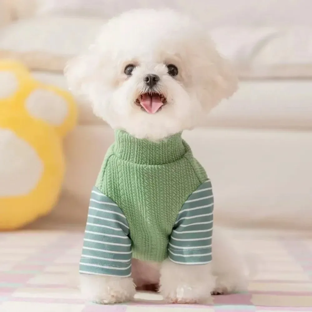 캐주얼 스타일 따뜻한 강아지 스트라이프 풀오버 D-링이 있는 편안한 애완견 조끼 부드러운 강아지 하의 셔츠 야외 활동