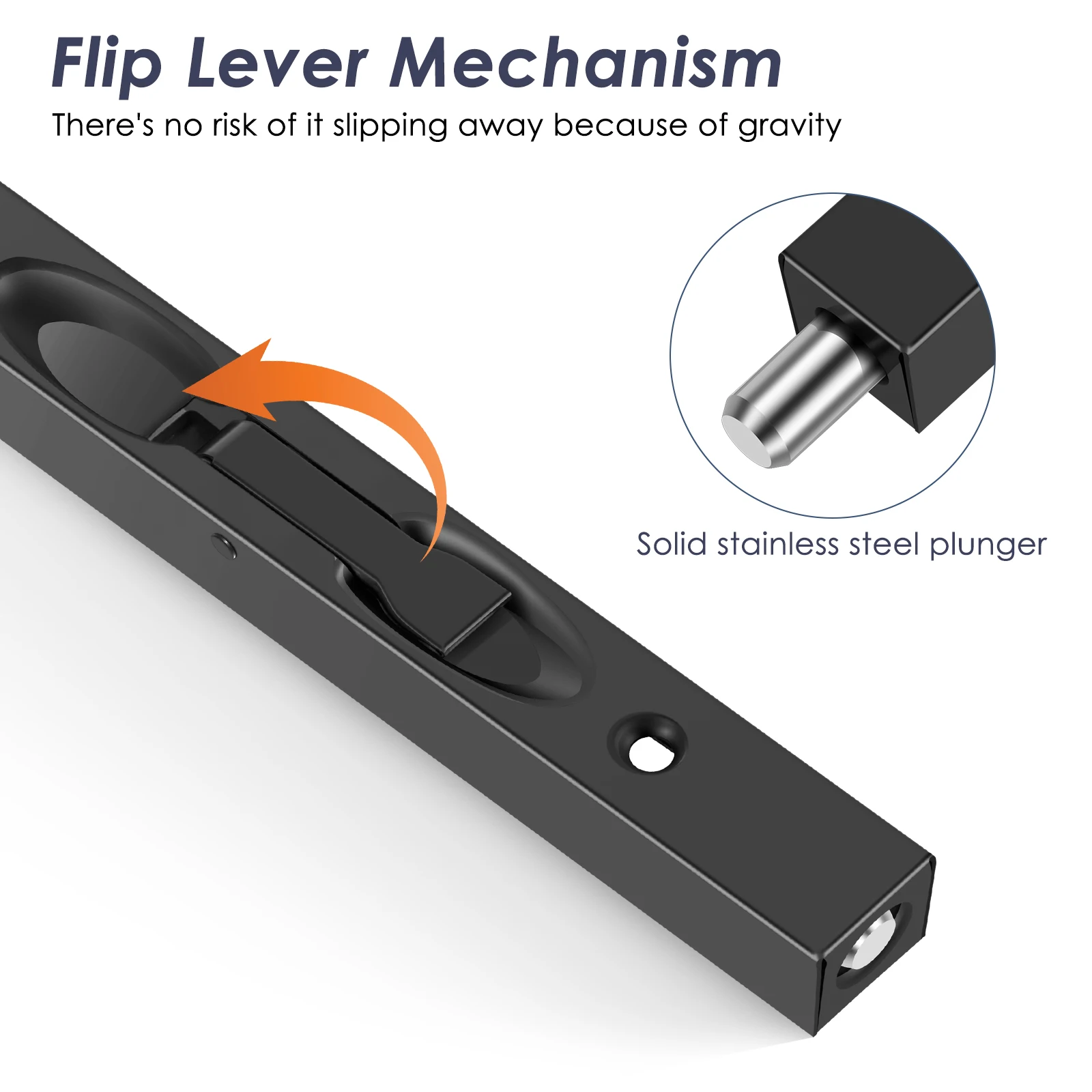 3PCS/Set Flush Bolt Door Lock Stainless Steel Bolt Latch with Wide Thick Handle Security Anti Theft Latch for Sliding Doors