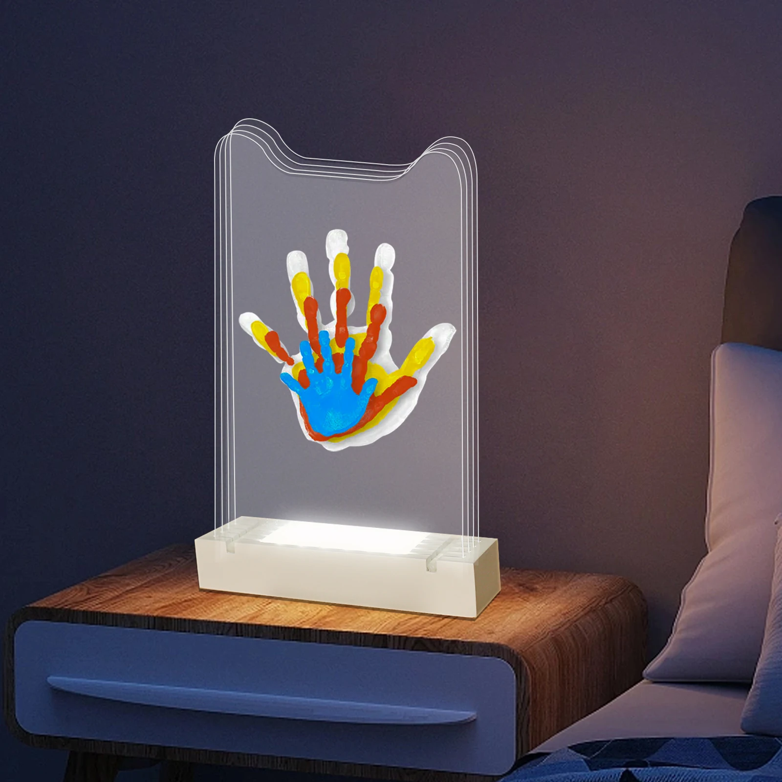 Family Handprint Photo Frame Kit DIY Handmade Keepsake Clear Baby Handprint Footprint Souvenir for Family Baby Pet Wooden Frame