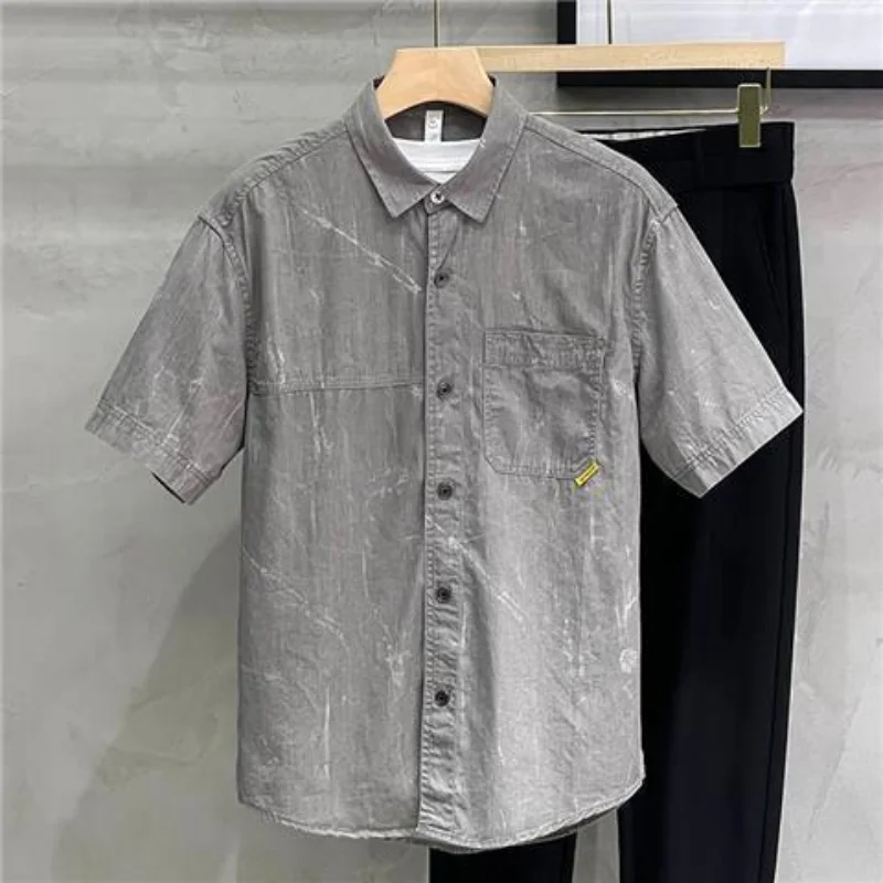 2023 New Men's Clothing Summer Short Sleeve Turtleneck Commuter Casual Fashion Solid Color Loose Pockets Button Shirt T-shirt