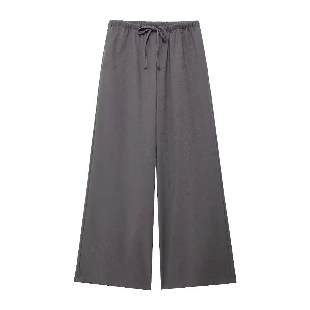 thumbnail image 1 of HH TRAF Trajes de verano para mujer en 3 colores, elegante chaqueta de manga larga con cuello en V y pantalón ancho con abertura y cintura elástica con cordones para mujer, 1 of 5