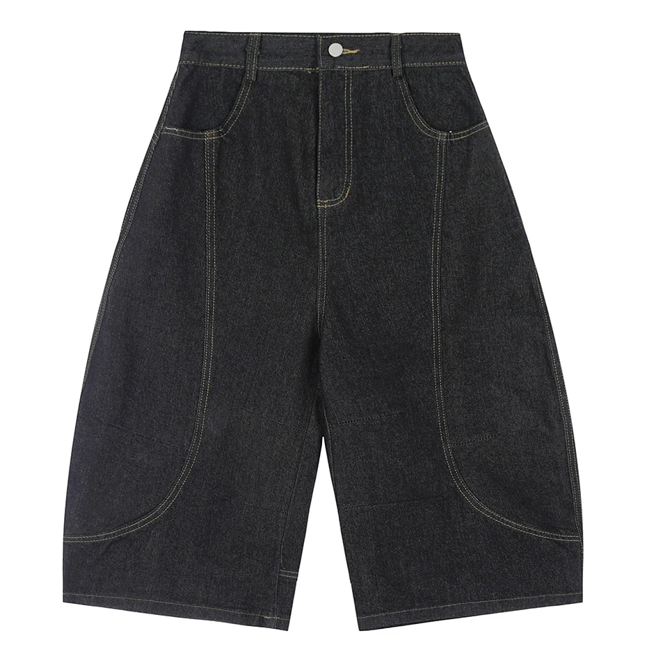 Men Summer Denim Shorts Loose Casual Jeans Shorts Streetwear Harajuku Oversized Hip Hop Black Blue for Male