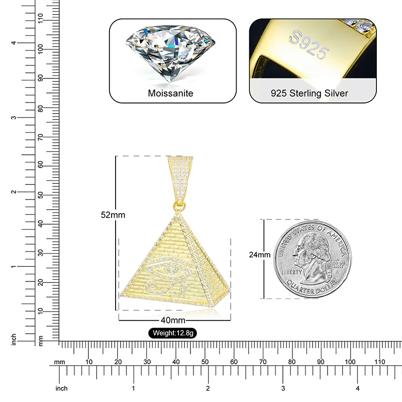 ペンダントヘッド　エジプト風 925 Hip Hop Sterling Silver Egyptian Pyramid Eye Of Horus
