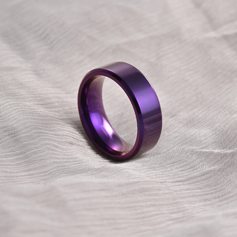 간단한 6/8mm 스테인레스 스틸 결혼 반지 보라색 부드러운 여성 남성 커플 반지 여성을위한 패션 쥬얼리 кольца