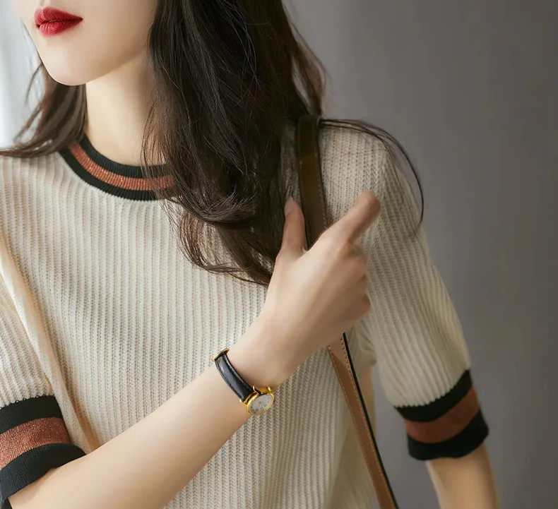 hollow out small fragrance wind ice silk short sleeve knit shirt for women loose thin half sleeve T-shirt