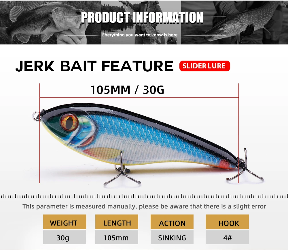 Agoie Big Jerkbait Hecht Angelköder 105 mm 30 g Japan Sinking Wobbler Minnow Crankbait Slider Lure Hard Jerk Baits VIB Swimbait – Detail 2