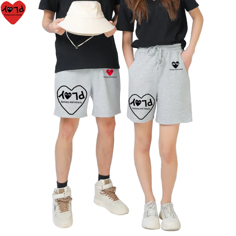 

Men Women Summer Shorts Heart Letter Embroidered Letter Hollowing Out Printing Cotton Stretch Drawstring Pocket Casual Shorts
