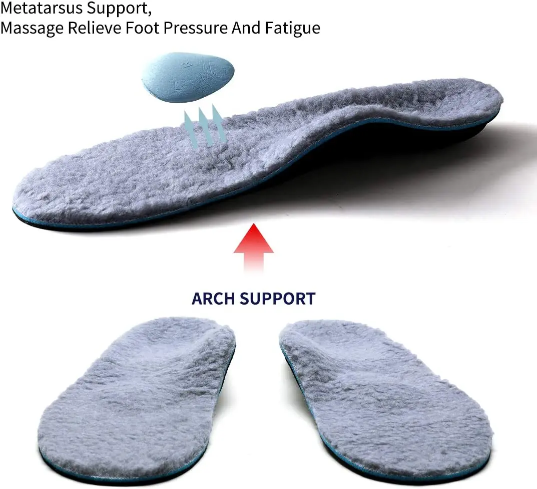 Walkomfy Winter Warm Arch Support Insoles Men Women,Orthotic Insole Shoe Insert For Severe Flat Feet,Plantar Fasciitis,Heel Pain