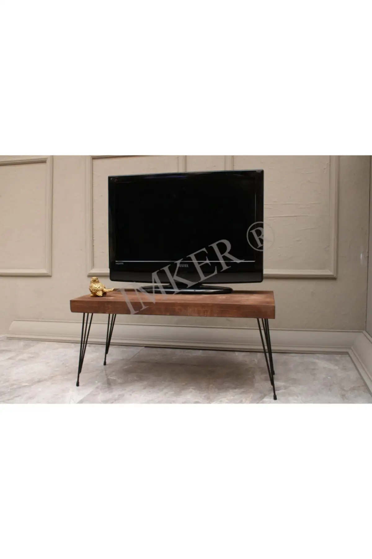 Mobile Tv Flip Decorativo In Legno Massello Naturale In Metallo 80Cm