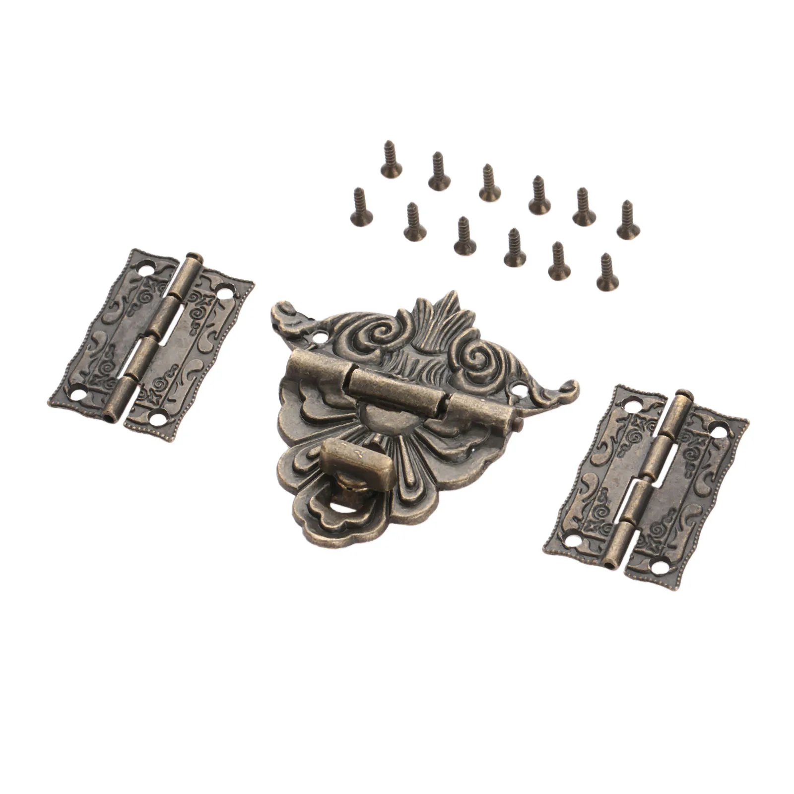 DRELD 2Pcs Cabinet Hinges + 1pc Antique Bronze Jewelry Wooden Box Toggle Hasp Latch Clasp Vintage Hardware Furniture Accessories cabinet door hinges furniture hardware toggle latches jewelry box hasps decorative latches
