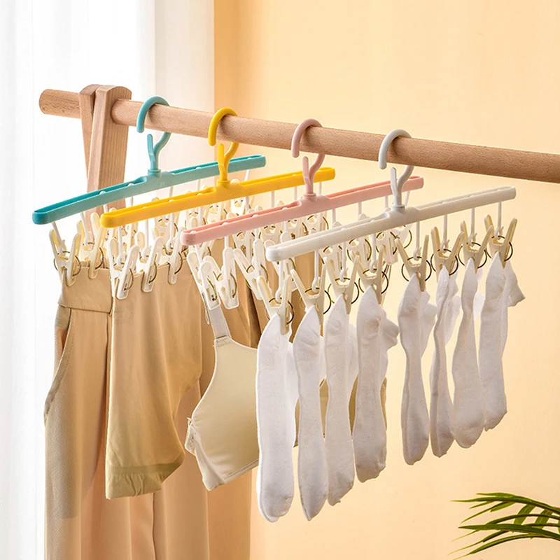 8 Clips Plastic Clothes Drying Hanger Windproof Clothing Rack Sock