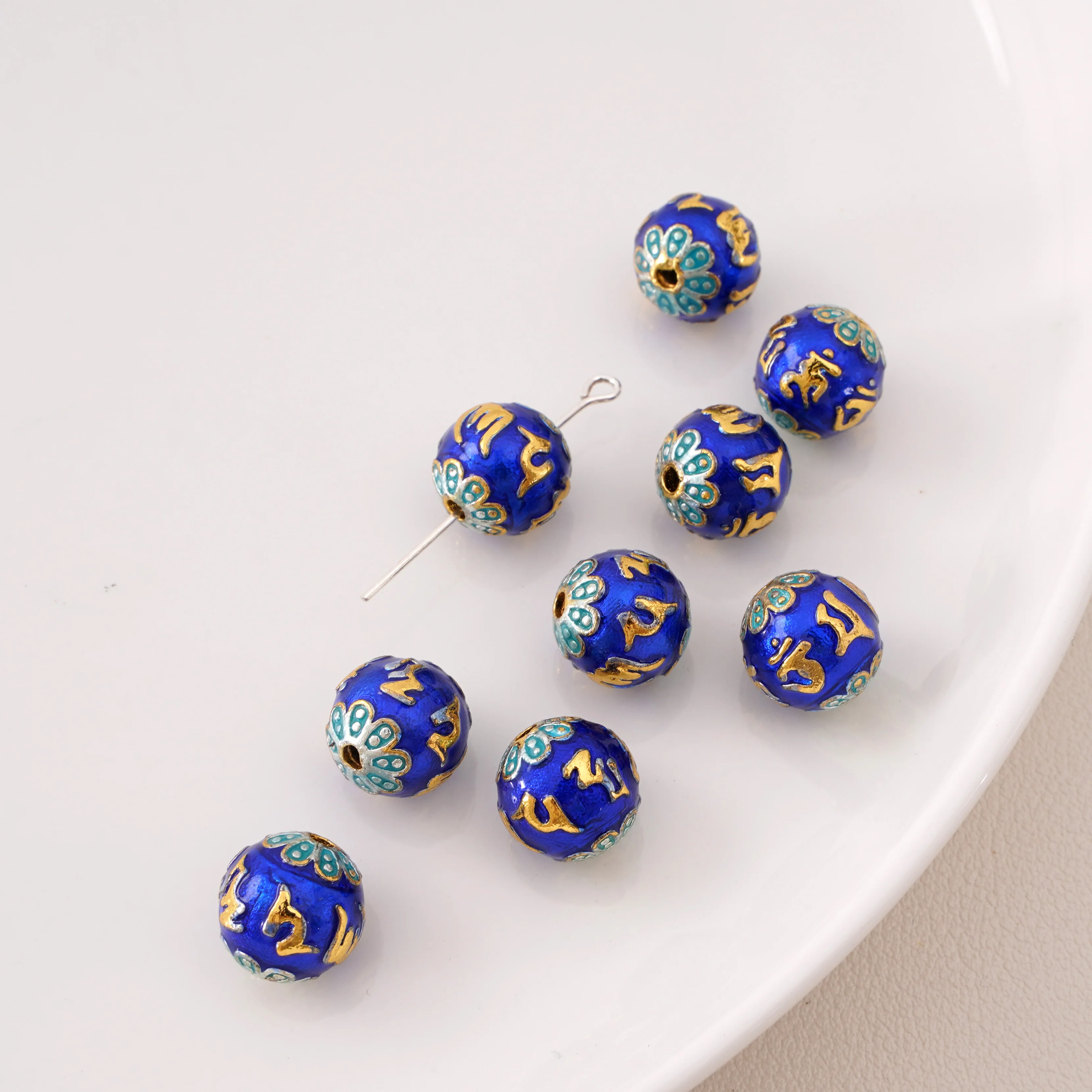 Cloisonné, buddhistische Literatur, Emaille, farbige Kugel, gebrannte blaue runde Perlen, handgefertigte Perlen, Abstandshalter, DIY-Schmuckzubehör – Detail 8