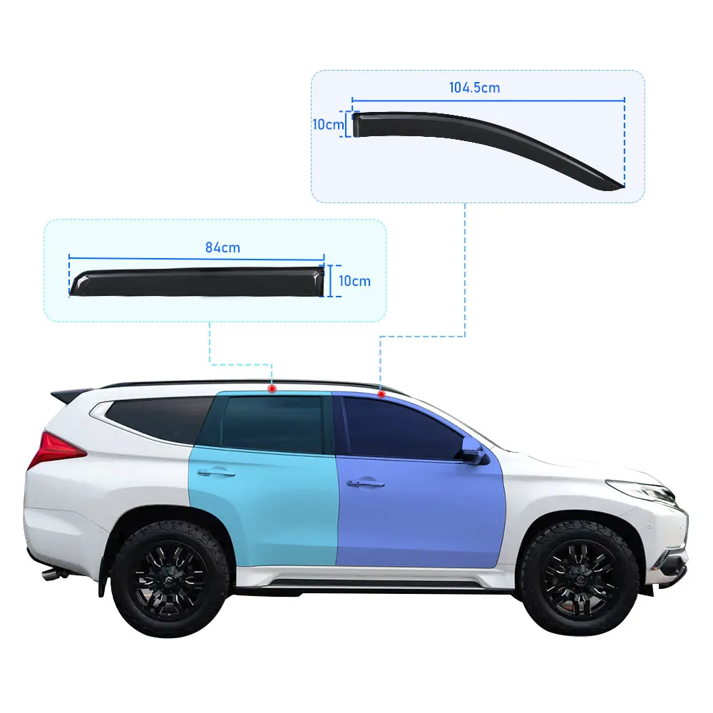 4X4 Car Accessories Sun Rain Guard Window Visor Weathershields for Mitsubishi Pajero Sport 2020 2021 2022 2023 Matte Black 4PCS