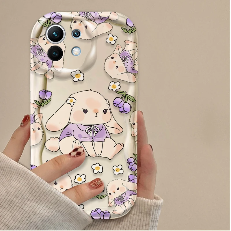 Adorable Rabbit and Floral Wave Design Phone Case