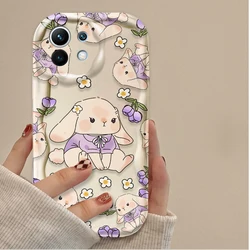 Adorable Rabbit and Floral Wave Design Phone Case - POCO X4 GT 5G (White)