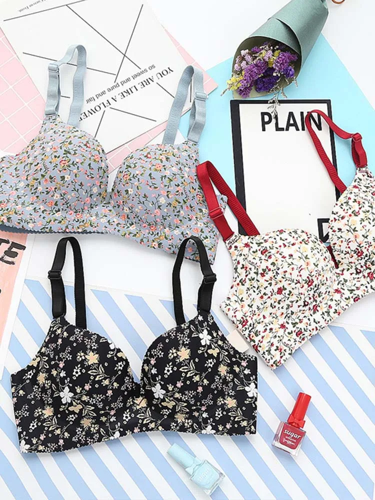 Women Flower Print Seamless Bra Sexy Lingerie Floral Push Up