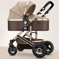 Poussette de Luxe Légère 2 en 1 pour Bébé, Voiture Portable, Haute, Réversible, Couleur Or, Landau de Voyage 1