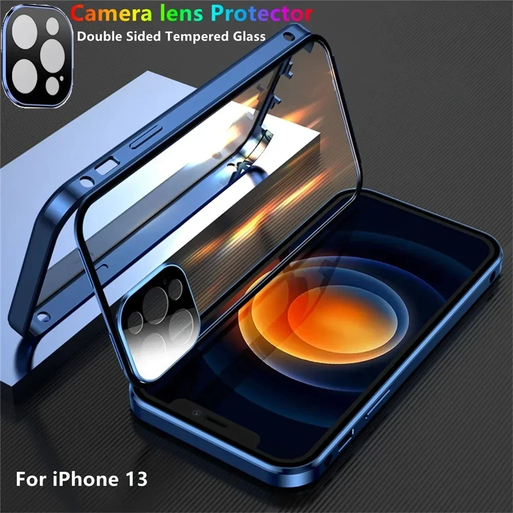Sleek Magnetic Double-Sided Glass Phone Case with Metal Frame and Camera Lens Protection