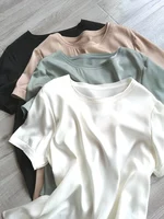 25mm Heavy Plain Crepe Satin Silk Short Sleeved T Shirt 2021 Summer New Small Loose 4xl.jpg