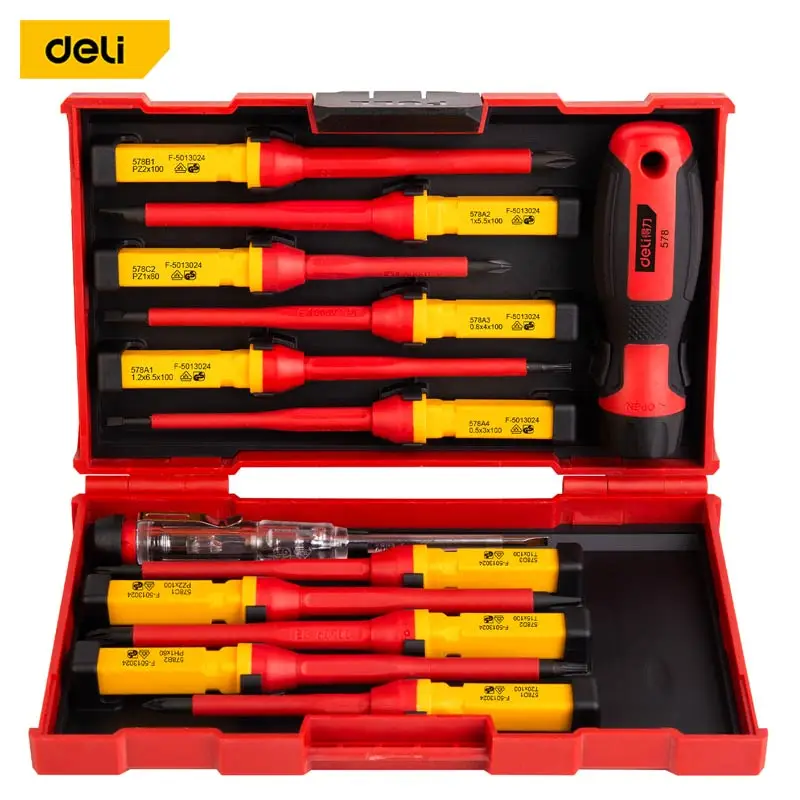 

Deli 7/12 Pcs Magnetic Insulated Screwdriver Set SLOTTED/Phillips/Pozidriv Multifunctional Hand Tools Professional Screwdrivers