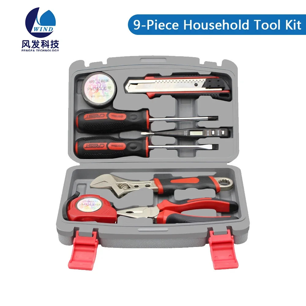

9Piece Home Tool Repair Kit Car Disassembly Tools Complete Case Portable Routines Wheel Wrench Screwdrivers Electric Wire Passes