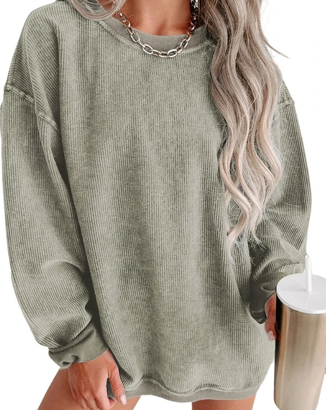 Women's Loose Pullover 2023 New Autumn Simple and Fashionable Solid Color Round Neck Long Sleeve Pullover Daily Casual Loose Top